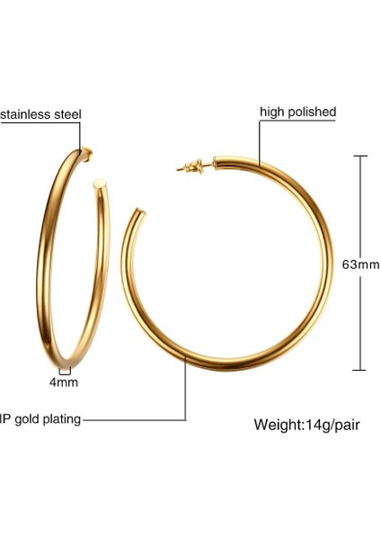 (Altın, 63MM) Kadınlar Paslanmaz Çelik Minimalist Moda Hoop Küpe Döngü Kulak Yüzükler modelleri