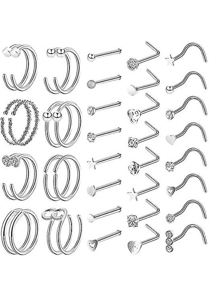 36 Adet 20G Burun Yüzük Kadınlar Için Burun Piercing Takı Burun Yüzükler
