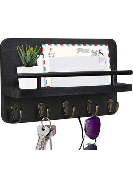 Duvar Asılı Ahşap Anahtar Askı Tutucu Raf - Siyah (Yurt Dışından) fiyatları
