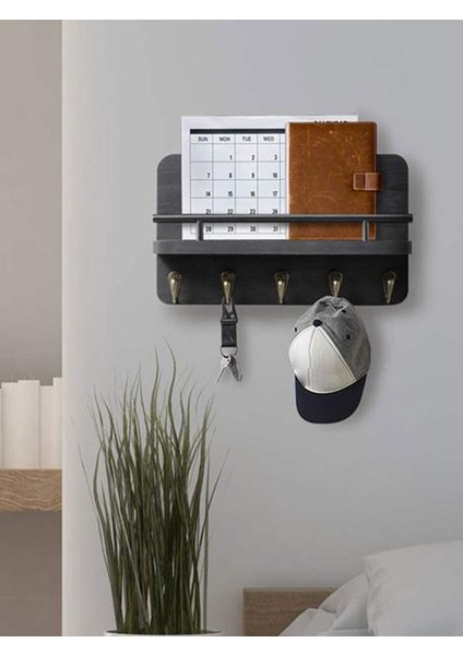 Duvar Asılı Ahşap Anahtar Askı Tutucu Raf - Siyah (Yurt Dışından) modelleri