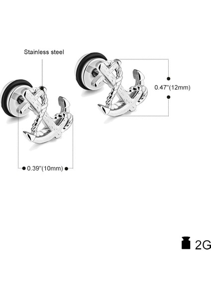 Mens Womens Unisex Paslanmaz Çelik Çapa Saplama Küpe, 3 Çift Bir Set modelleri
