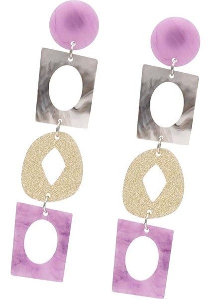 Zarif Akrilik Geometrik Uzun Dangle Küpe Kadınlar Bildirimi Mor Mor