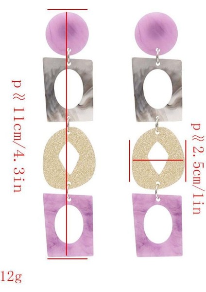 Zarif Akrilik Geometrik Uzun Dangle Küpe Kadınlar Bildirimi Mor Mor fiyatları