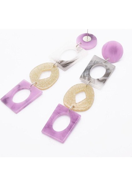 Zarif Akrilik Geometrik Uzun Dangle Küpe Kadınlar Bildirimi Mor Mor modelleri