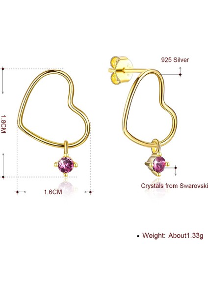 Sterling Gümüş 925 Takı Kalp Küpe Kadınlar Için Mor Avusturya Kristal Asılı Saplama Küpe Yıldönümü Hediye En Iyi | Saplama Küpe fiyatları