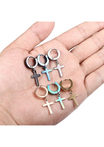 (6 Tek Çapraz Küpeler) Paslanmaz Çelik Piercing Hoop Huggie Tüy, Çapraz Dangle Küpe