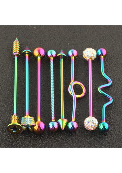 8 Adet Endüstriyel Piercing Topu Halter Kulak Bar Küpe 14G Kadınlar Renkli