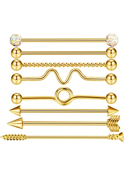 8 Adet Endüstriyel Piercing Topu Halter Kulak Kancası Küpe 14G Kadınlar Gümüş(Yurt Dışından)