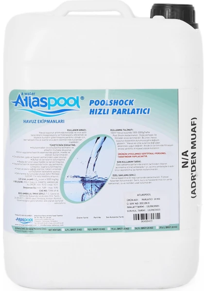 Atlas Pool Sıvı Parlatıcı Berraklaştırıcı Topaklayıcı Havuz Kimyasalı 10 kg - Liquid Brightener