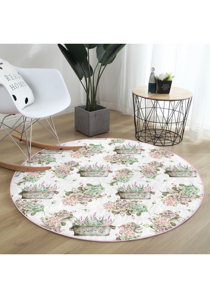 Real Homes Flower ve Çiçek Demetleri Özel Tasarım Dijital Baskılı Pembe Salon Oturma Odası Yıkanabilir Kaymaz Tabanlı Yuvarlak Halı fiyatları