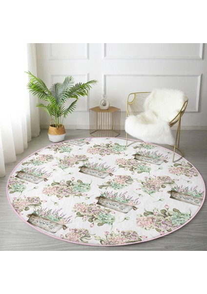 Real Homes Flower ve Çiçek Demetleri Özel Tasarım Dijital Baskılı Pembe Salon Oturma Odası Yıkanabilir Kaymaz Tabanlı Yuvarlak Halı modelleri
