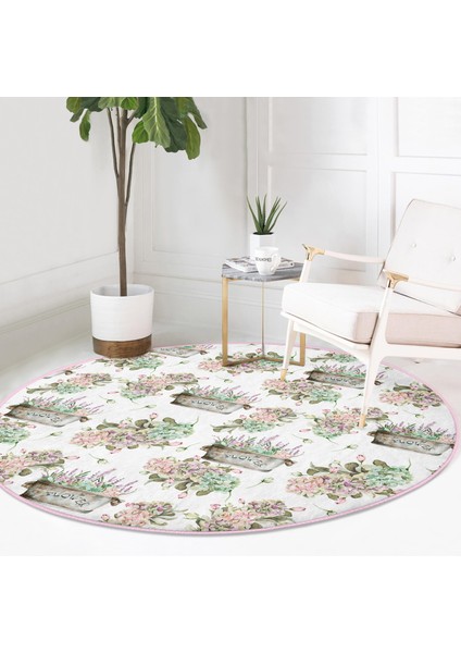 Real Homes Flower ve Çiçek Demetleri Özel Tasarım Dijital Baskılı Pembe Salon Oturma Odası Yıkanabilir Kaymaz Tabanlı Yuvarlak Halı fırsatları