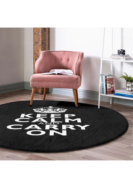 Real Homes Realhomes Siyah Beyaz Keep Calm And Carry On Baskılı Mutfak Yıkanabilir Kaymaz Tabanlı Yuvarlak Halı