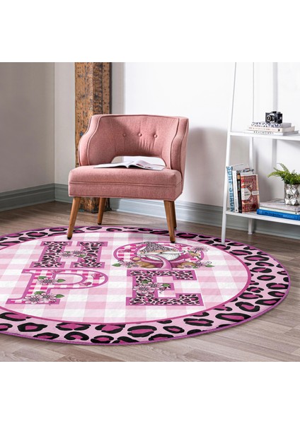 Real Homes Realhomes Pembe Leopar Desenli Hope Tasarımlı Modern Outdoor Yıkanabilir Kaymaz Tabanlı Yuvarlak Halı modelleri