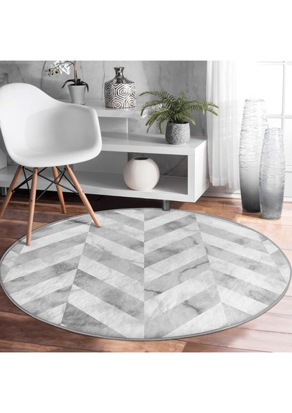 Real Homes Geometrik Desenli Mermer Zeminli Modern Gri Salon ve Oturma Odası Yıkanabilir Kaymaz Tabanlı Yuvarlak Halı fiyatları