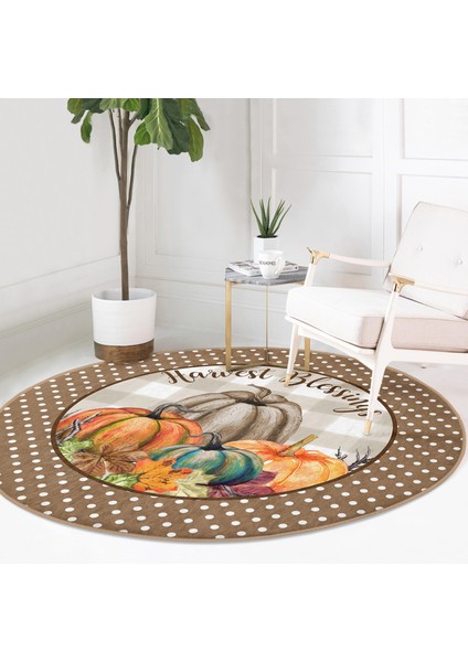 Real Homes Kahve Puantiyeli Motifli Kabak Tasarımlı Modern Kahverengi Outdoor Yıkanabilir Kaymaz Tabanlı Yuvarlak Halı fırsatları