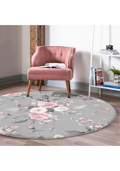 Real Homes Renkli Zeminde Flamingo Desenli Yaprak Motifli Dijital Baskılı Modern Gri Yatak Odası Yıkanabilir Kaymaz Tabanlı Yuvarlak Halı fiyatları