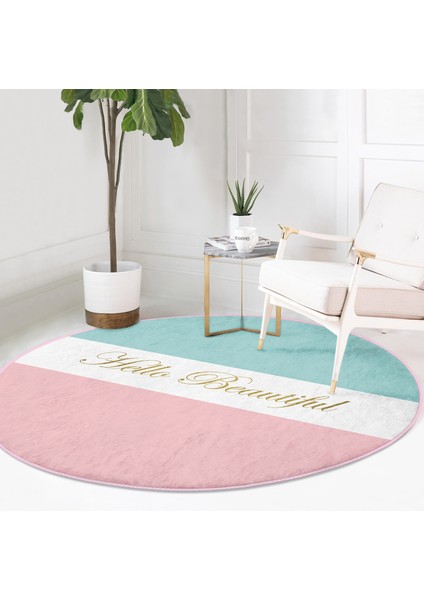 Real Homes Hello Beautiful Mavi ve Pembe Dijital Baskılı Koridor Antre Yıkanabilir Kaymaz Tabanlı Yuvarlak Halı fiyatları