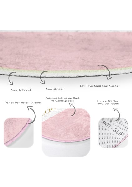 Real Homes Hello Beautiful Mavi ve Pembe Dijital Baskılı Koridor Antre Yıkanabilir Kaymaz Tabanlı Yuvarlak Halı indirimleri