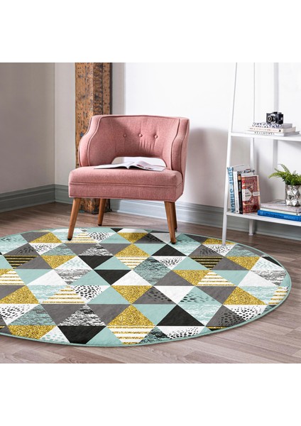 Real Homes Pastel Zeminde Gold Detaylı Geometrik Desenli Dijital Baskılı Modern Renkli Koridor ve Antre Kaymaz Tabanlı Yuvarlak Halı fiyatları