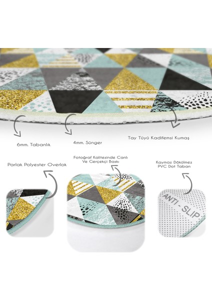 Real Homes Pastel Zeminde Gold Detaylı Geometrik Desenli Dijital Baskılı Modern Renkli Koridor ve Antre Kaymaz Tabanlı Yuvarlak Halı indirimleri