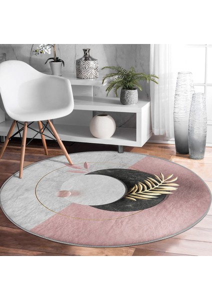 Real Homes Modern 3D Mermer Desenli Dijital Baskılı Gri Salon ve Oturma Odası Yıkanabilir Kaymaz Tabanlı Yuvarlak Halı modelleri