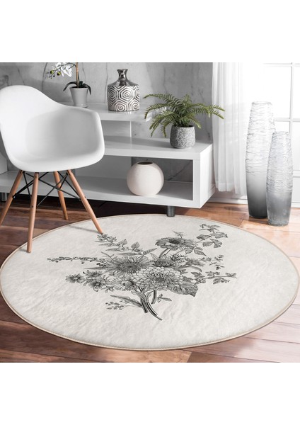 Real Homes Pastel Zeminde Çiçek Desenli Dijital Baskılı Modern Krem Salon ve Oturma Odası Yıkanabilir Kaymaz Tabanlı Yuvarlak Halı fırsatları