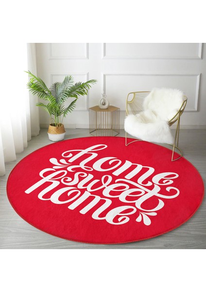 Real Homes Realhomes Home Sweet Dijital Baskılı Bordo Koridor ve Antre Yıkanabilir Kaymaz Tabanlı Yuvarlak Halı fırsatları