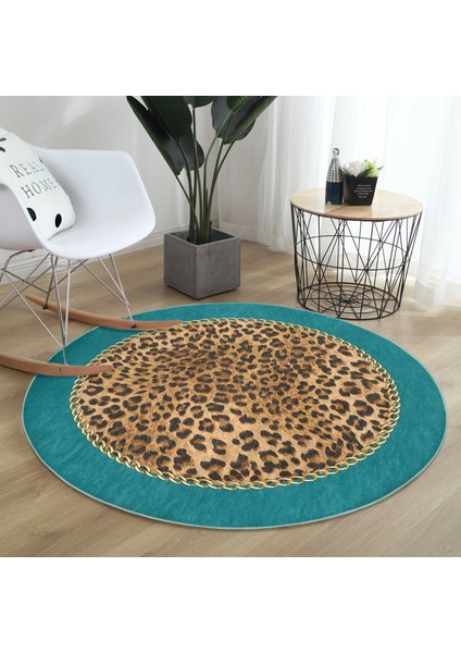 Real Homes Leopar Desenli Dijital Baskılı Modern Renkli Salon ve Oturma Odası Yıkanabilir Kaymaz Tabanlı Yuvarlak Halı modelleri