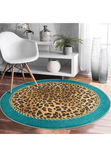 Real Homes Leopar Desenli Dijital Baskılı Modern Renkli Salon ve Oturma Odası Yıkanabilir Kaymaz Tabanlı Yuvarlak Halı fırsatları