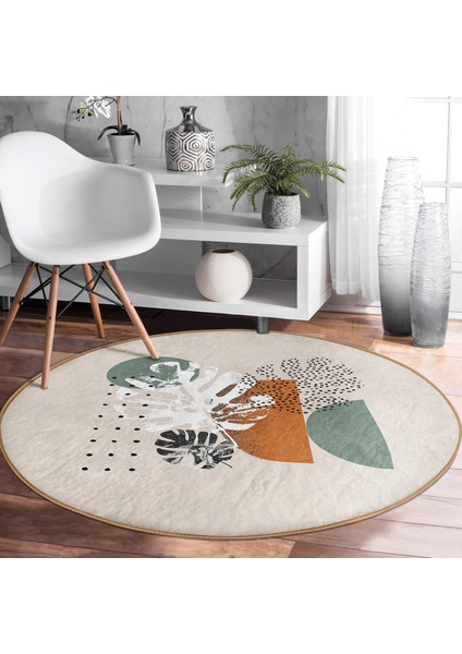 Real Homes Pastel Renkli Onedraw Çizimli Geometrik Desenli Dijital Baskılı Modern Salon ve Oturma Odası Kaymaz Tabanlı Yuvarlak Halı