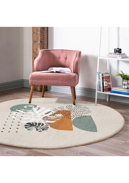 Real Homes Pastel Renkli Onedraw Çizimli Geometrik Desenli Dijital Baskılı Modern Salon ve Oturma Odası Kaymaz Tabanlı Yuvarlak Halı modelleri