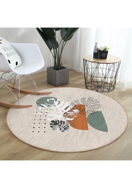 Real Homes Pastel Renkli Onedraw Çizimli Geometrik Desenli Dijital Baskılı Modern Salon ve Oturma Odası Kaymaz Tabanlı Yuvarlak Halı fırsatları