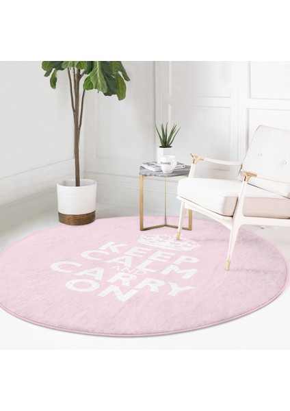 Real Homes Realhomes Dijital Baskılı Keep Calm And Carry On Pembe Yatak Odası Yıkanabilir Kaymaz Tabanlı Yuvarlak Kadife Halı modelleri