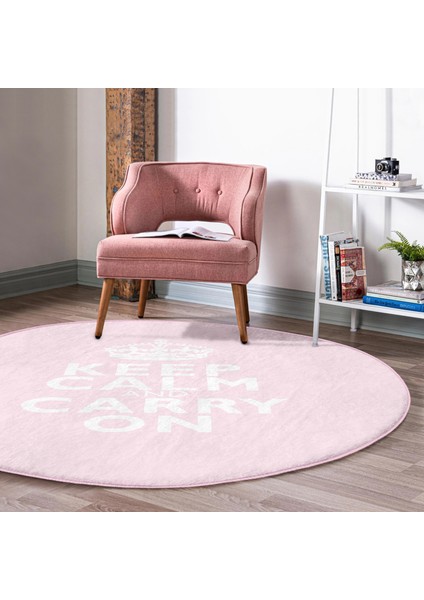Real Homes Realhomes Dijital Baskılı Keep Calm And Carry On Pembe Yatak Odası Yıkanabilir Kaymaz Tabanlı Yuvarlak Kadife Halı fırsatları