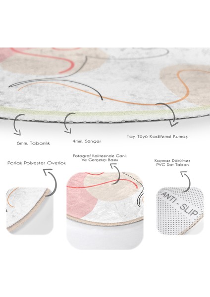 Real Homes Kırmızı Şeritli Portre Çizimli Özel Tasarımlı Modern Pembe Mutfak Yıkanabilir Kaymaz Tabanlı Yuvarlak Halı