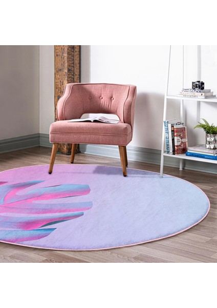 Real Homes Realhomes Neon Zeminli Devetabanı Motifli Pembe Yatak Odası Yıkanabilir Kaymaz Tabanlı Yuvarlak Halı modelleri