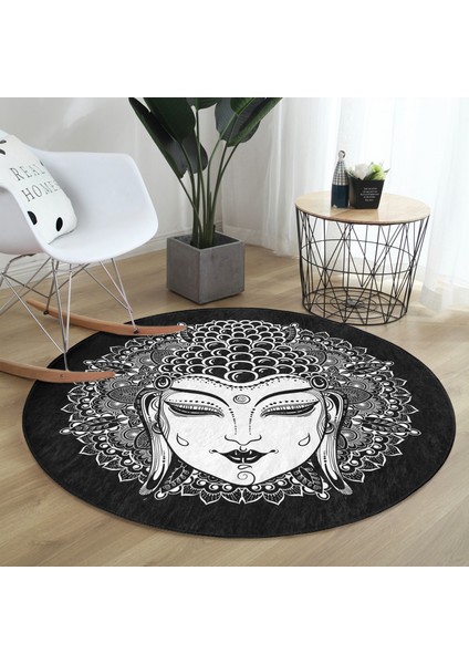 Real Homes Siyah Beyaz Otantik Woman Özel Tasarım Dijital Baskılı Salon ve Oturma Odası Yıkanabilir Kaymaz Tabanlı Yuvarlak Halı fiyatları