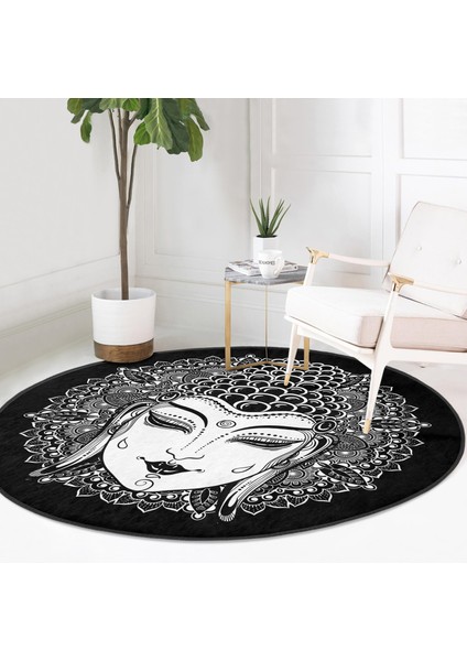 Real Homes Siyah Beyaz Otantik Woman Özel Tasarım Dijital Baskılı Salon ve Oturma Odası Yıkanabilir Kaymaz Tabanlı Yuvarlak Halı fırsatları