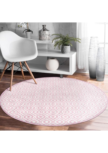 Real Homes Özel Tasarım Pembe Ikat Desenli Dijital Baskılı Salon ve Oturma Odası Yıkanabilir Kaymaz Tabanlı Yuvarlak Halı modelleri