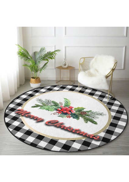 Real Homes Mery Christmas Ekose Temalı Dijital Baskılı Modern Bordo Banyo Yıkanabilir Kaymaz Tabanlı Yuvarlak Halı fiyatları