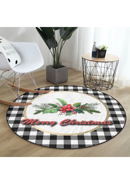 Real Homes Mery Christmas Ekose Temalı Dijital Baskılı Modern Bordo Banyo Yıkanabilir Kaymaz Tabanlı Yuvarlak Halı fırsatları