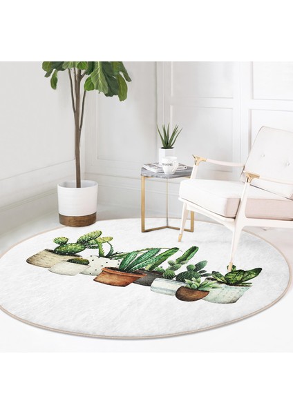 Real Homes Realhomes Beatiful Cactus Dijital Baskılı Yeşil Outdoor Yıkanabilir Kaymaz Tabanlı Yuvarlak Kadife Halı fiyatları