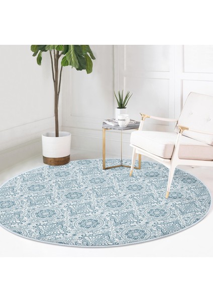 Real Homes Damask Figürlü Dijital Baskılı Lacivert Salon ve Oturma Odası Yıkanabilir Kaymaz Tabanlı Yuvarlak Halı fiyatları