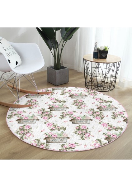 Real Homes Flower ve Çiçek Demetleri Özel Tasarım Dijital Baskılı Modern Pembe Salon Oturma Odası Yıkanabilir Kaymaz Tabanlı Yuvarlak Halı modelleri