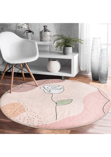 Real Homes Realhomes Gül Motifli Bohemian Modern Pembe Salon ve Oturma Odası Yıkanabilir Kaymaz Tabanlı Yuvarlak Halı fiyatları