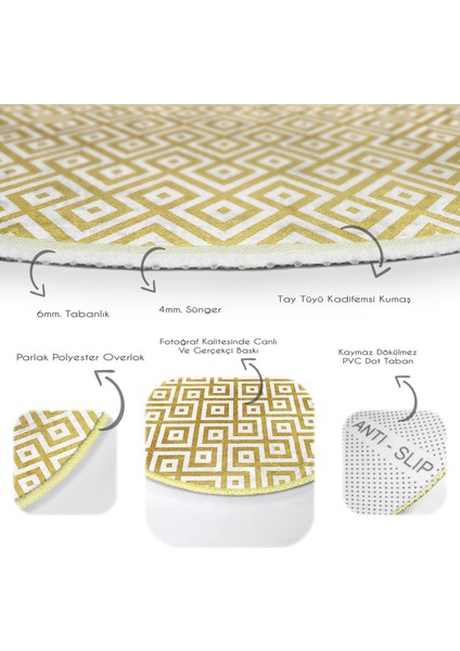 Real Homes Altın Renkli Geometrik Desenli Özel Tasarım Gold Koridor ve Antre Yıkanabilir Kaymaz Tabanlı Yuvarlak Halı indirimleri