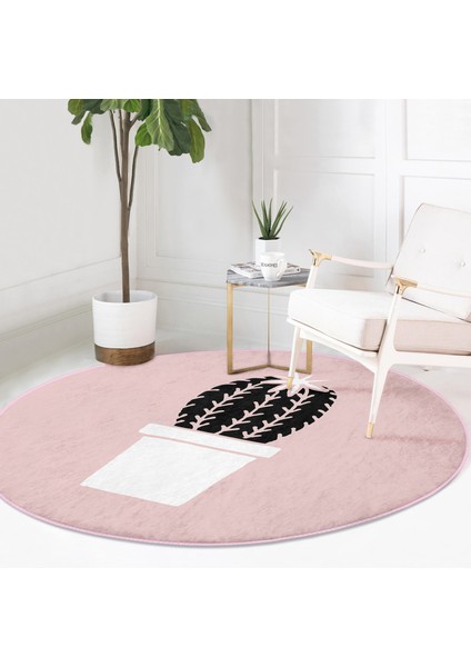Real Homes Pembe Zemin Kaktüs Motifli Dijital Baskılı Modern Mutfak Yıkanabilir Kaymaz Tabanlı Yuvarlak Halı fiyatları