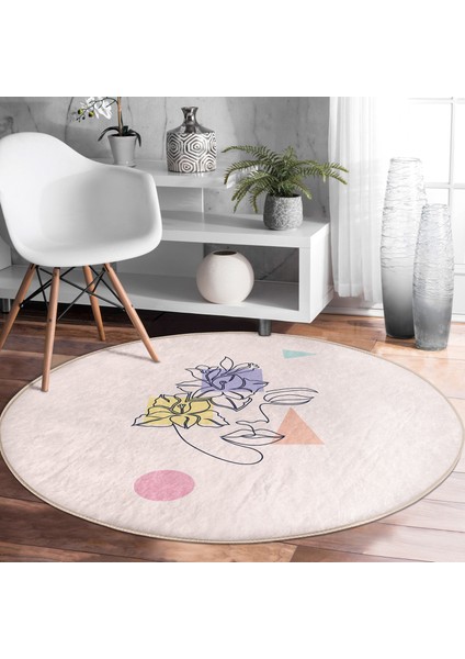 Real Homes Realhomes Bohemian Özel Tasarım Pembe Salon ve Oturma Odası Yıkanabilir Kaymaz Tabanlı Yuvarlak Halı fırsatları