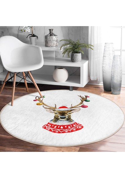 Real Homes Modern Geyik Desen Dijital Baskılı Bordo Salon ve Oturma Odası Yıkanabilir Kaymaz Tabanlı Yuvarlak Halı fiyatları